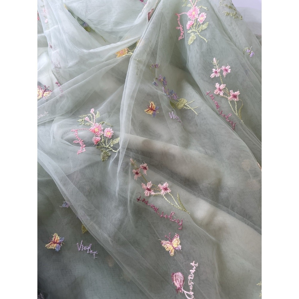 Green Floral Midi Dress with Sheer Puff Sleeves - Picture 9 of 12